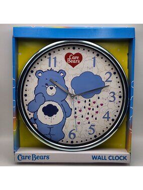Care Bears Grumpy Blue Chrome 12 Inch Round Wall Clock Accutime New In Box